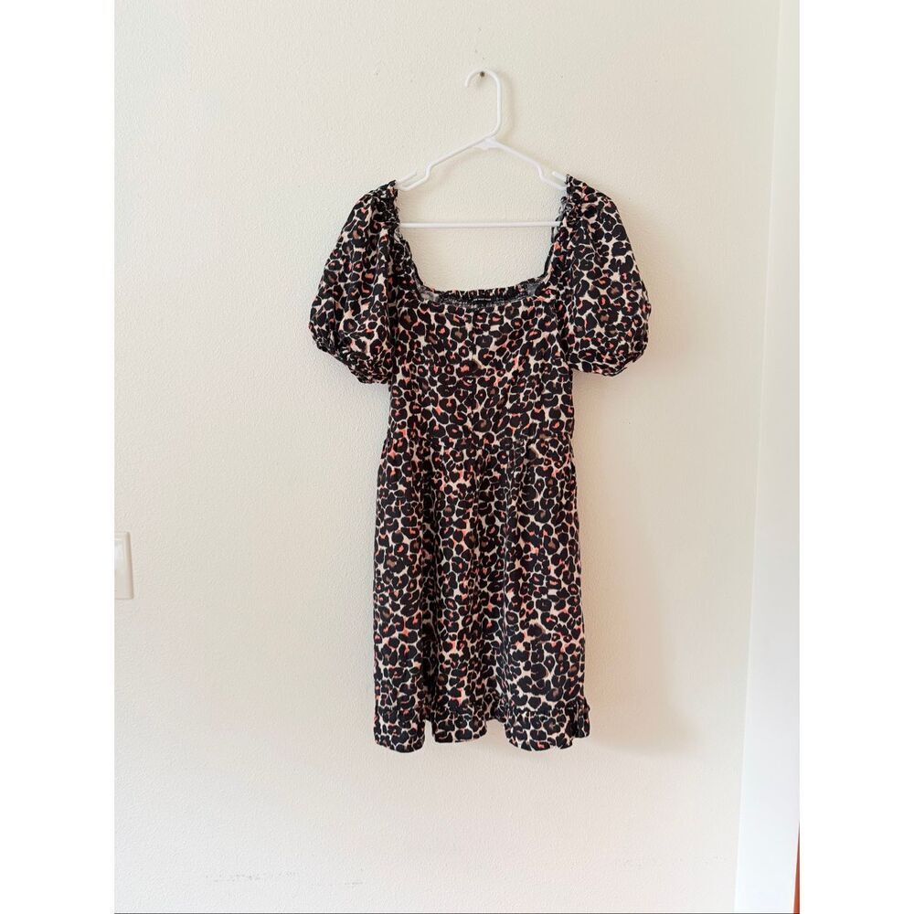 Who What Wear Women S Animal Print Linen Blend Square Neck Puff Sleeve Dress
